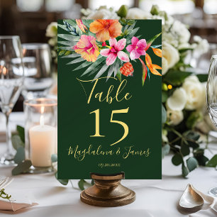 Numéro De Table Mariage floral tropical rose et orange