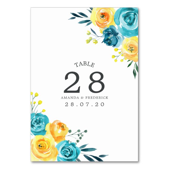 Numéro De Table Mariage floral turquoise et jaune Numéro de tablea (Par défaut)