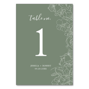 Numéro De Table Mariage Floral Vert Sage moderne