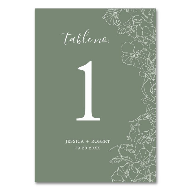 Numéro De Table Mariage Floral Vert Sage moderne (Par défaut)