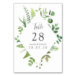 Numéro De Table Mariage forêt boisée aquarelle