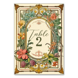 Numéro De Table Mariage frontalier orné fleur sauvage victorien