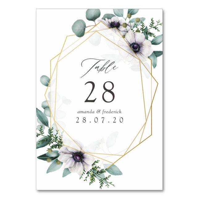 Numéro De Table Mariage géométrique à l'aquarelle Eucalyptus Anémo (Par défaut)