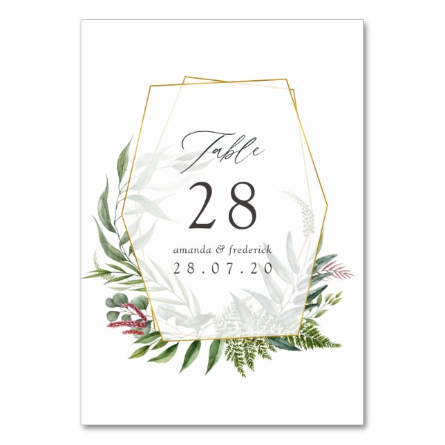 Numéro De Table Mariage géométrique à l'aquarelle Herbier (Par défaut)