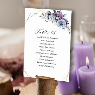 Numéro De Table Mariage géométrique en fleurs violettes poussiéreu