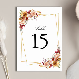 Numéro De Table Mariage géométrique floral aquarelle rouge Bourgog