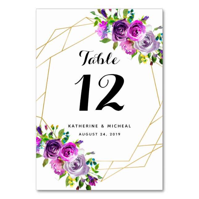 Numéro De Table Mariage géométrique floral pourpre Numéros de tabl (Par défaut)