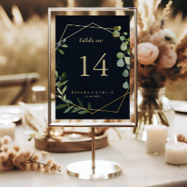 Numéro De Table Mariage Géométrique Gold Blue Green Calligraphie