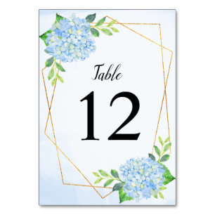 Numéro De Table Mariage géométrique moderne Blue Hydrangea