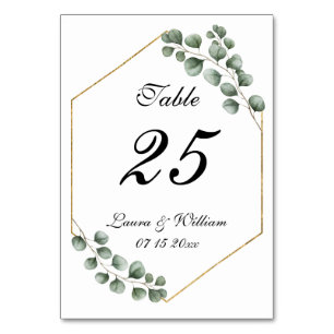 Numéro De Table Mariage Géométrique Pailleté Eucalyptus Verdure