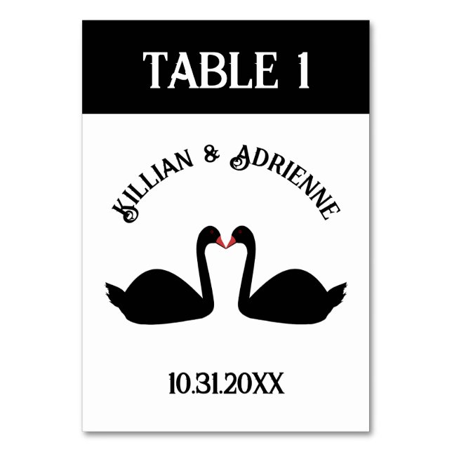 Numéro De Table Mariage gothique Baiser Black Swans Personnalisé (Par défaut)
