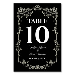 Numéro De Table Mariage gothique élégant noir et blanc