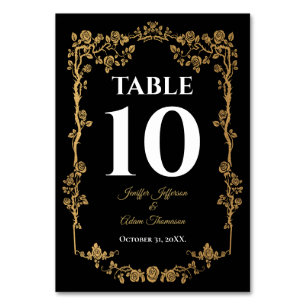 Numéro De Table Mariage gothique élégant noir et or