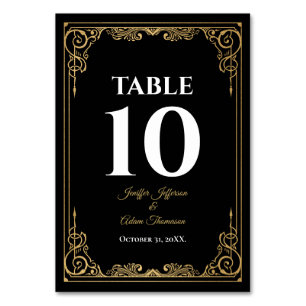 Numéro De Table Mariage gothique élégant noir et or