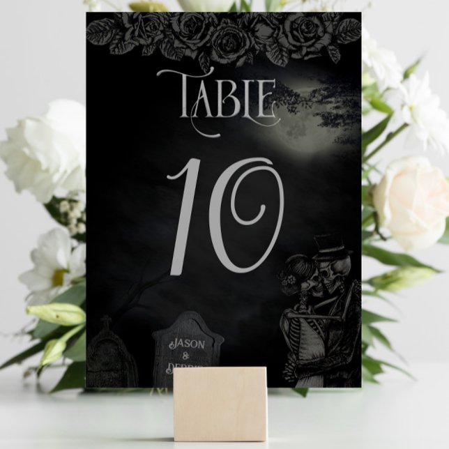 Numéro De Table Mariage gothique floral noir et gris personnalisé (Créateur téléchargé)