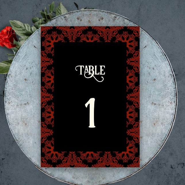 Numéro De Table Mariage gothique floral noir et rouge  (Black and Red Floral Gothic Elegant Wedding Invitation Belly Band)
