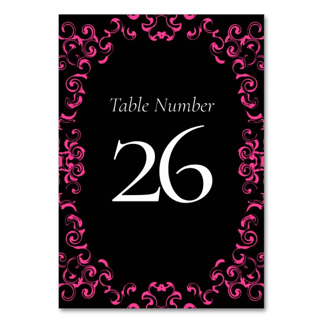Numéro De Table Mariage gothique rose chaud et noir (Dos)