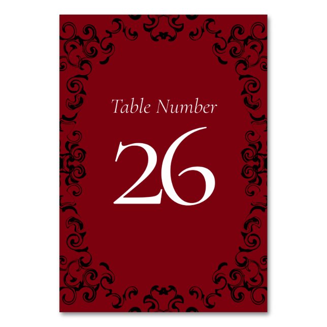 Numéro De Table Mariage gothique rouge et noir (Dos)