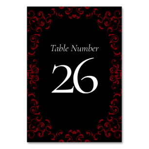 Numéro De Table Mariage gothique rouge et noir
