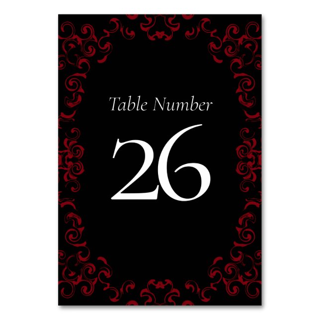 Numéro De Table Mariage gothique rouge et noir (Dos)