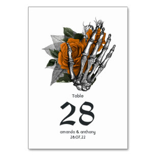 Numéro De Table Mariage gothique squelette floral orange