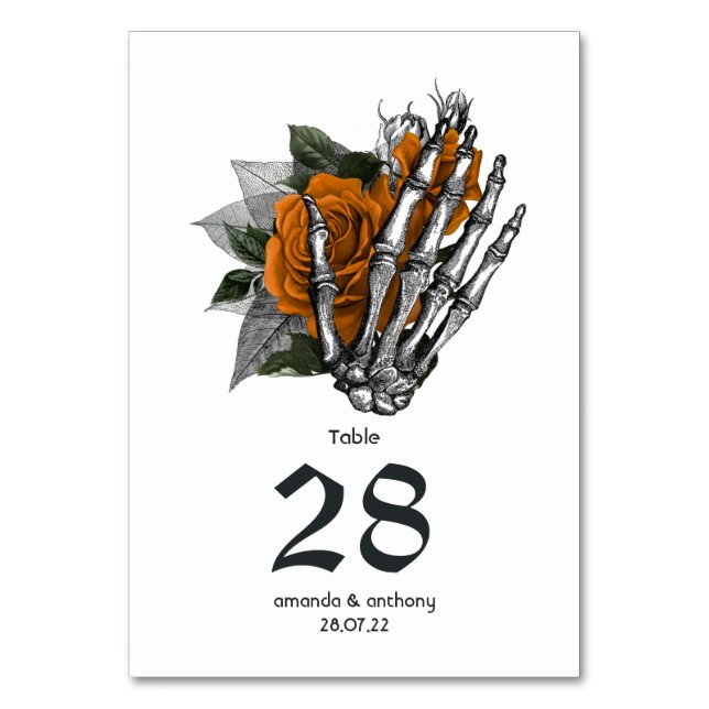 Numéro De Table Mariage gothique squelette floral orange (Par défaut)