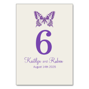 Numéro De Table Mariage graphique papillons nom date violet