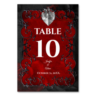 Numéro De Table Mariage Halloween gothique rouge foncé