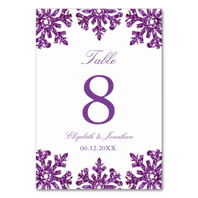 Numéro De Table Mariage hivernal de flocon de neige violet (Par défaut)