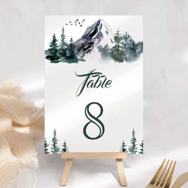Numéro De Table Mariage hivernal en aquarelle rustique en forêt de (Créateur téléchargé)