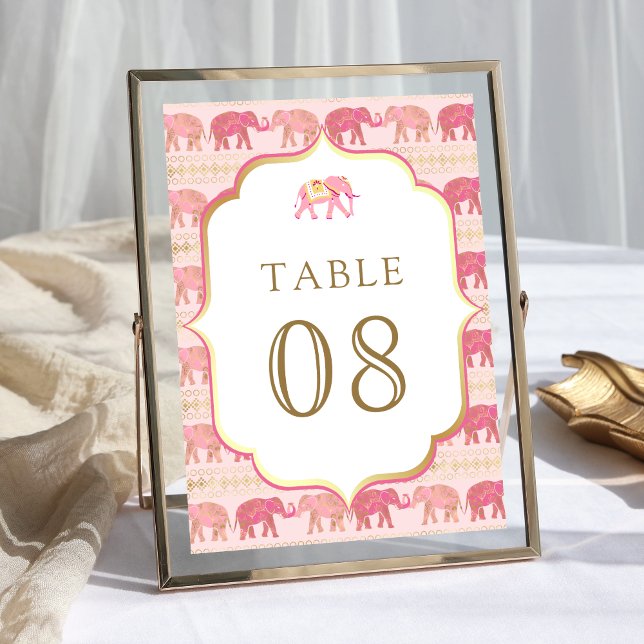 Numéro De Table Mariage indien Eléphant rose et or (Créateur téléchargé)