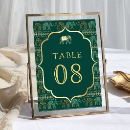 Numéro De Table Mariage indien Emerald and Gold Elephant