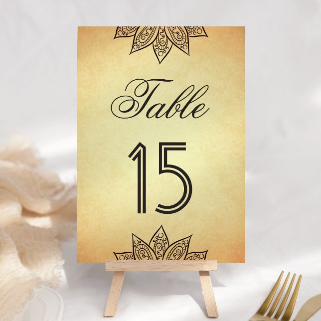 Numéro De Table Mariage indien Mehendi Henna Vintage (Créateur téléchargé)