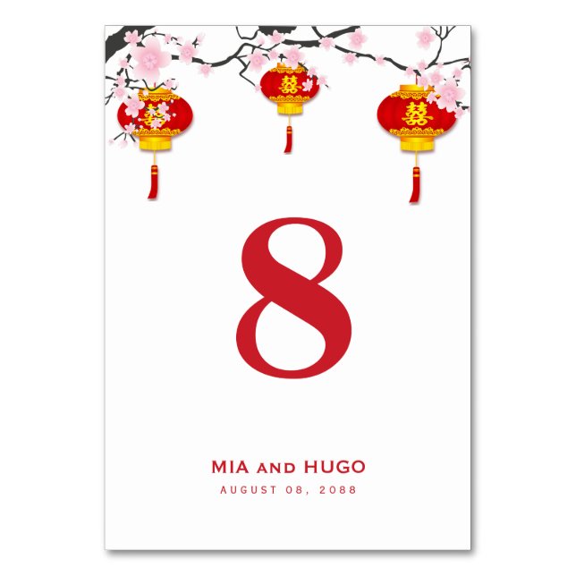 Numéro De Table Mariage Lanterne Chinoise et Cerisiers en Fleurs (Par défaut)
