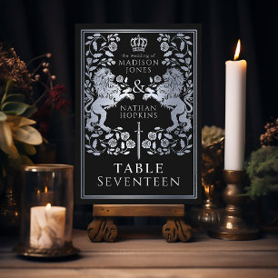 Numéro De Table Mariage Lion royal d'argent noir