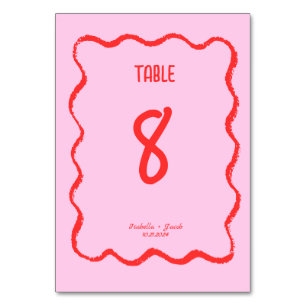 Numéro De Table Mariage manuscrit rouge rouge rose Vague rétro