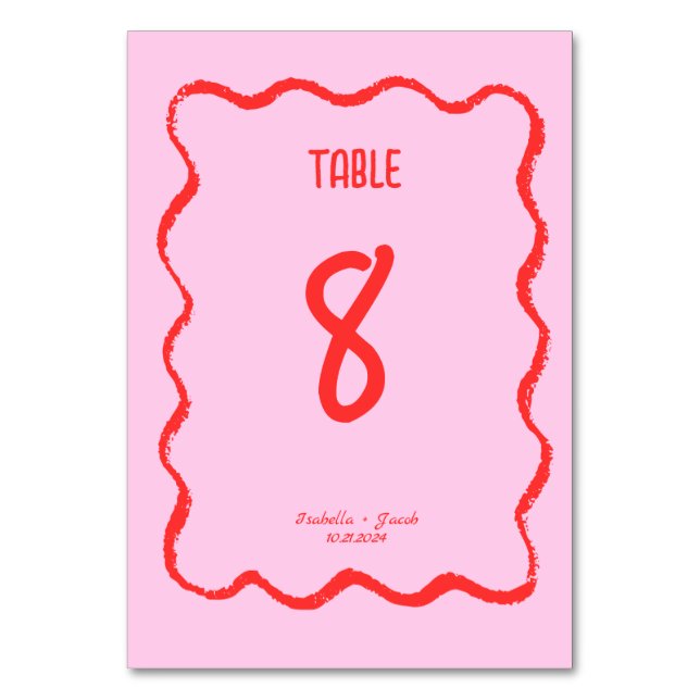 Numéro De Table Mariage manuscrit rouge rouge rose Vague rétro (Par défaut)