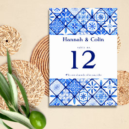 Numéro De Table Mariage méditerranéen moderne en carrelage bleu