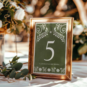 Numéro De Table Mariage Mexicain Vert Rustique