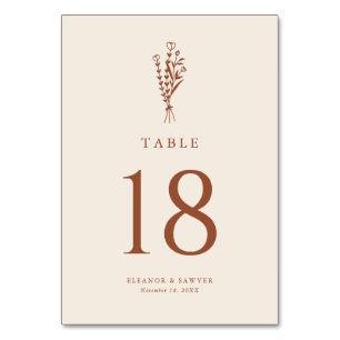 Numéro De Table Mariage minimaliste Botanique Terracotta Boho