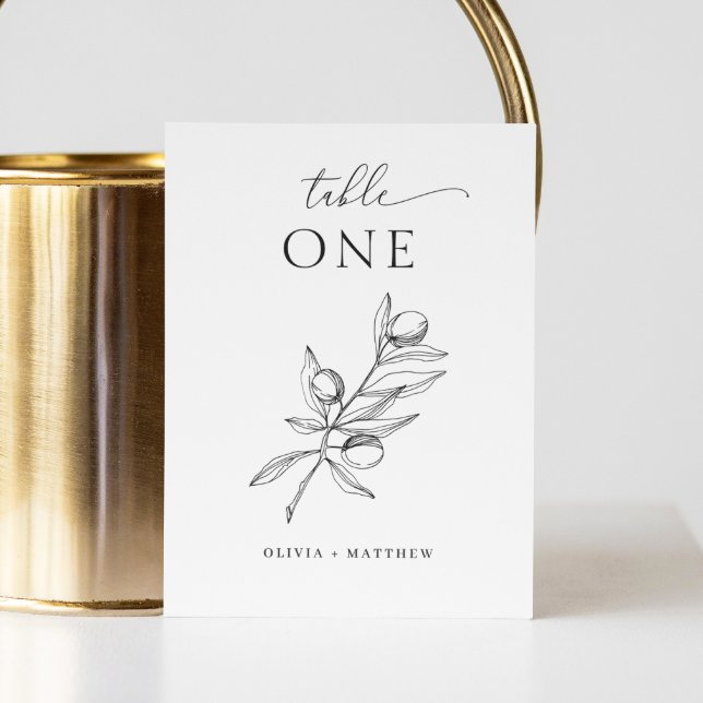 Numéro De Table Mariage minimaliste d'olive | Élégant botanique (Créateur téléchargé)