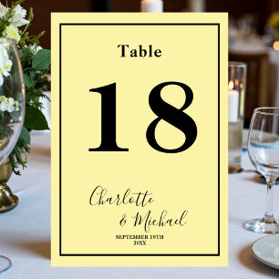 Numéro De Table Mariage Minimaliste Écriture Jaune Pâle