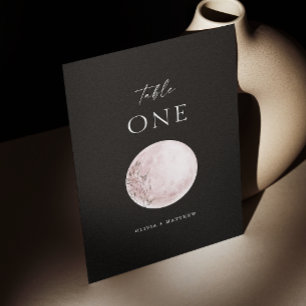 Numéro De Table Mariage minimaliste noir Lune mystique rose