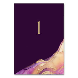 Numéro De Table Mariage moderne Abstrait violet et or élégant