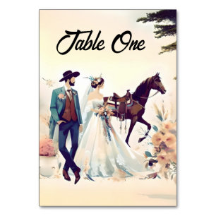 Numéro De Table Mariage moderne de style occidental Cowboy et Brid