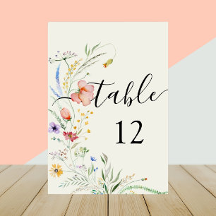 Numéro De Table Mariage moderne Fleur sauvage minimal élégant