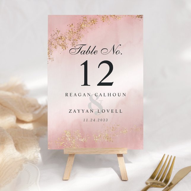 Numéro De Table Mariage moderne Luxe Gold Flecks Blush Rose Mist (Créateur téléchargé)