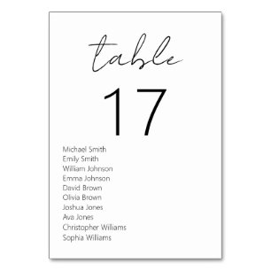 Numéro De Table Mariage moderne minimaliste noir et blanc