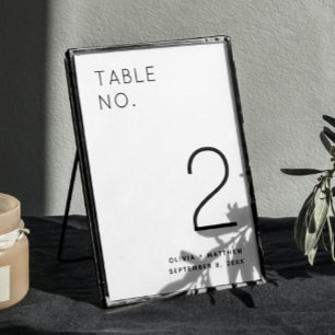 Numéro De Table Mariage moderne minimaliste noir et blanc