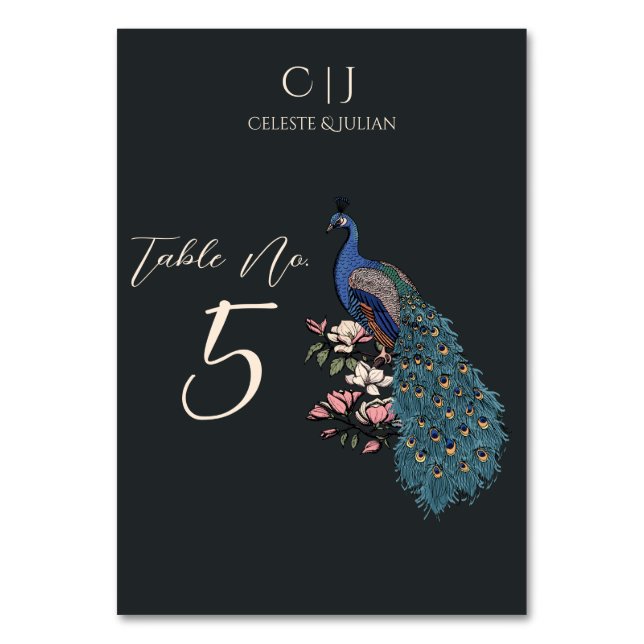 Numéro De Table Mariage moderne noir et Turquoise Peacock Numéro d (Par défaut)